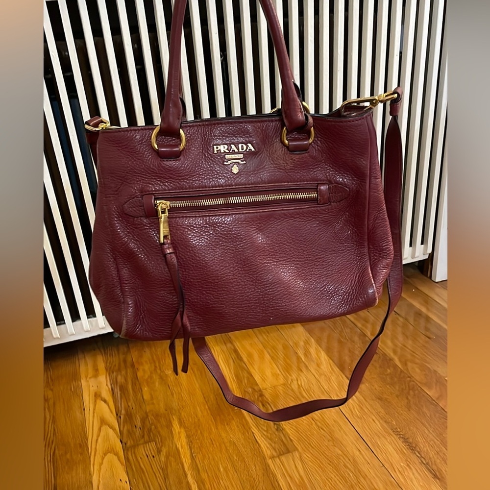 USED Prada Burgundy Leather Tote Bag